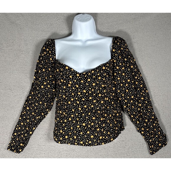Reformation Top Women Size 8 Marjorie In Carolina Print Black Yellow Floral Boho - Picture 1 of 16